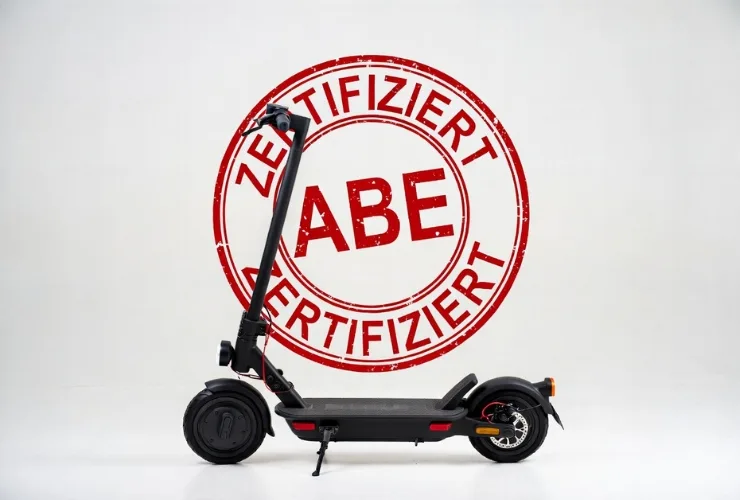 ABE-Typenschild an einem E-Scooter mit Versicherungskennzeichen