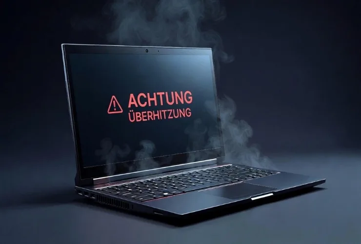 Geoeffneter Laptop mit verstaubtem Luefter und Kuehlsystem